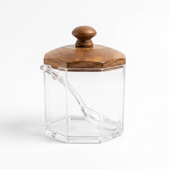 Acrylic Sugar Bowl With Wooden Lid